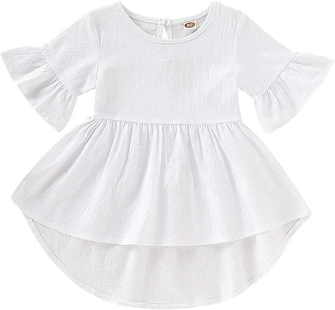 YOUNGER TREE 1-5T Toddler Baby Girls Dress Summer Flare Sleeve Solid Color Irregular Sundress | Amazon (US)
