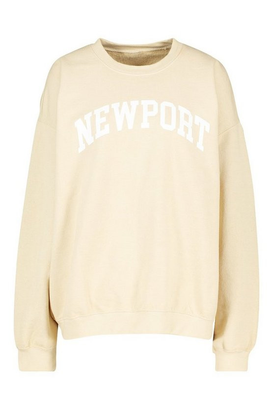 Newport Slogan Washed Oversized Sweat | Boohoo.com (US & CA)