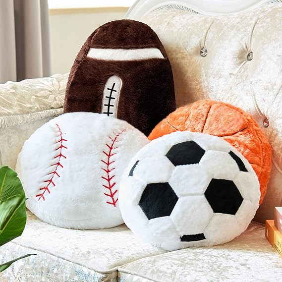 4 Pcs Sports Throw Pillows Fluffy Stuffed Soccer Ball Pillow Soft Stuffed Basketball Pillows Base... | Amazon (US)