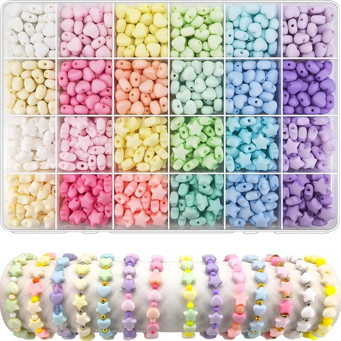 Amazon.com: 1000Pcs Matte Acrylic Star Beads Hart Beads for Jewelry Making, Macaron Colors Froste... | Amazon (US)
