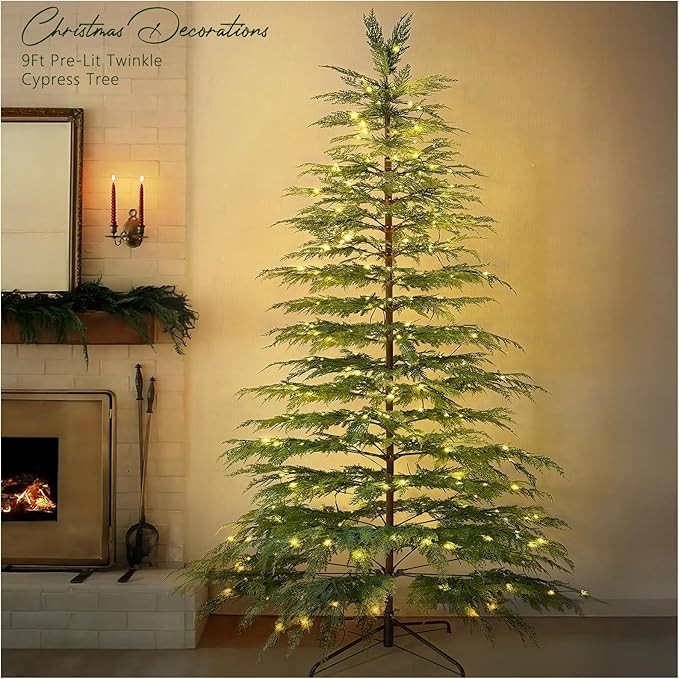 Christmas Tree - Christmas Decorations - 9 Ft Pre-Lit Twinkle Artificial Christmas Cypress Tree w... | Amazon (US)