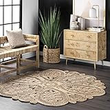 nuLOOM Senabu Braided Floral Blossom Area Rug, 6 ft Round, Natural | Amazon (US)