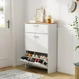 VINGLI Ultra Slim Shoe Cabinet with 2 Flip Doors & Drop-Down Drawer, 24.8" Narrow Entryway Storag... | Walmart (US)