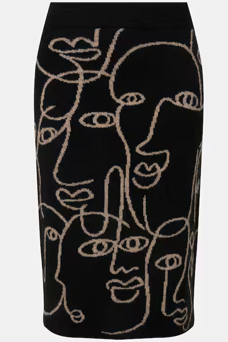 Knit Abstract Faces Midi Skirt | Ulla Popken - US