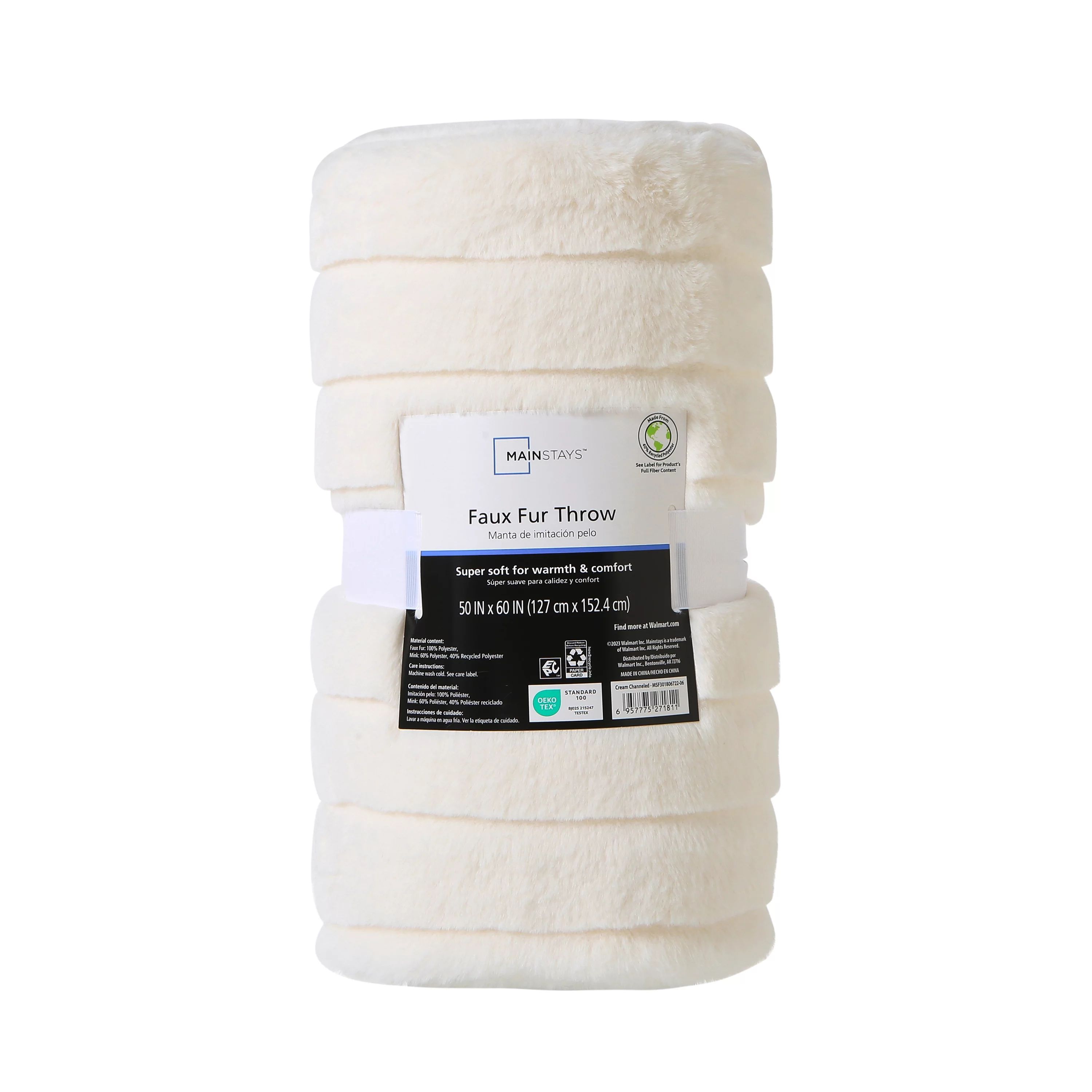 Mainstays Cream Stripe Faux Fur Throw Blanket, 50"x60" | Walmart (US)