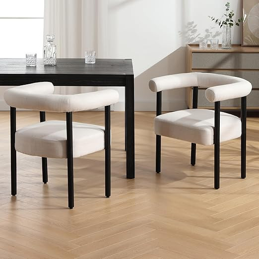 Wahson Beige Barrel Dining Chairs Set of 2, Mid Century Modern Linen Upholstered Kitchen Chair, w... | Amazon (US)