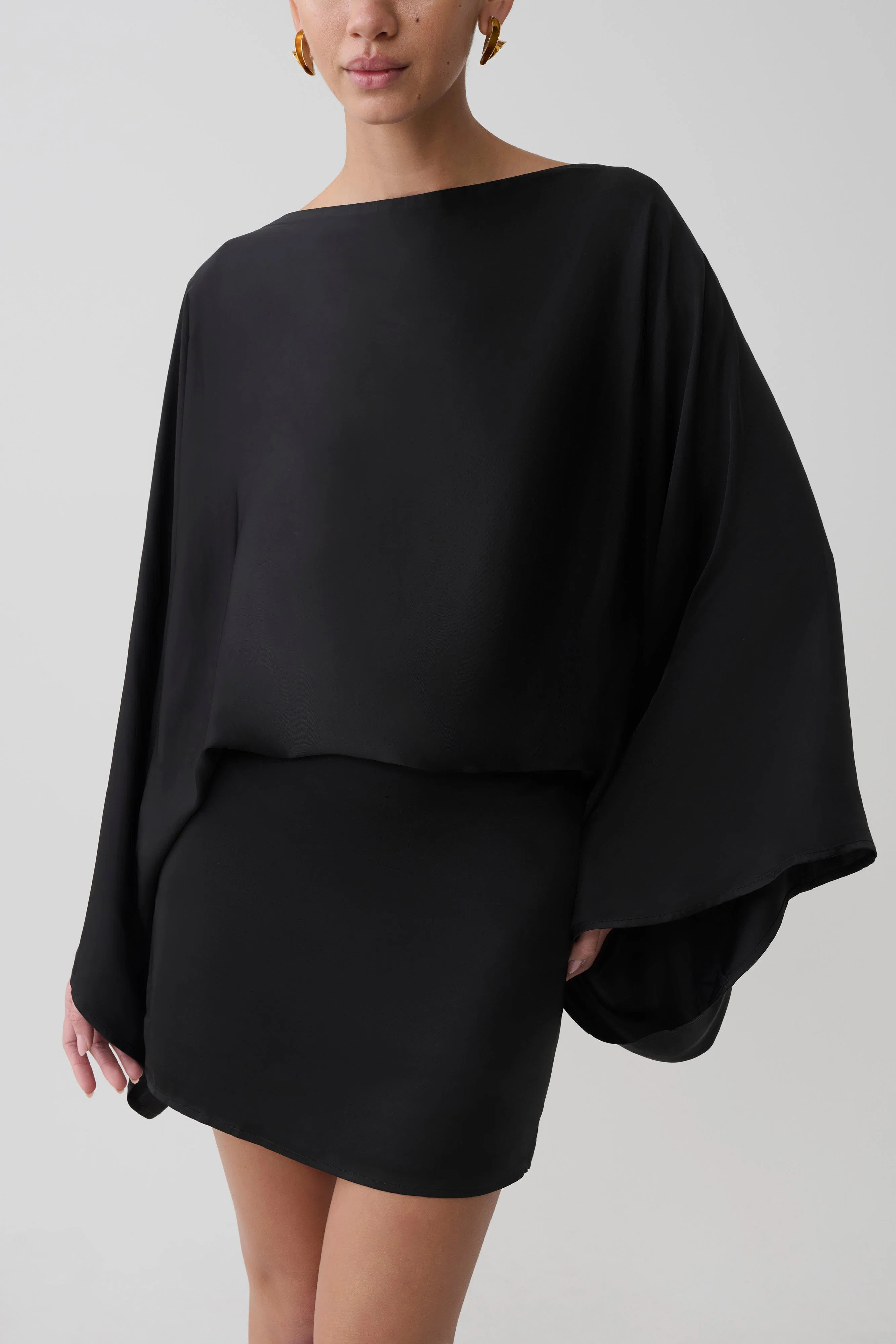 Anoushka Cowl Back Satin Mini Dress - Black | MESHKI US