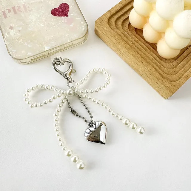 Miumi - Bow Faux Pearl Heart Bag Charm Keyring (Various Designs) | YesStyle Global