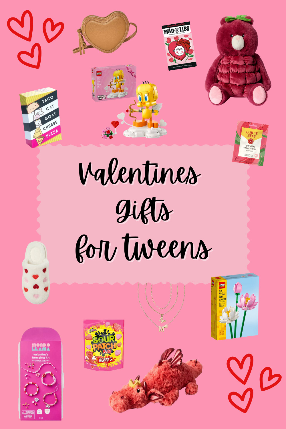 💕 Valentine’s Day Gift Ideas for Girls They’ll Absolutely Love

Looking for cute Valentine’s Day gifts for girls? 💖 This fun and age-appropriate Valentine’s gift guide for girls is filled with sweet, creative, and cozy finds that are perfect for kids and tweens. From adorable stuffed animals and cozy heart slippers to a trendy heart-shaped crossbody bag and cute initial necklace, these Valentine picks are guaranteed to bring big smiles.

Encourage creativity with LEGO Valentine building sets, a friendship bracelet activity kit, and the Cool Maker bracelet studio—perfect for crafting and playdates. Add in laugh-out-loud fun with Mad Libs and the popular Taco Cat Goat Cheese Pizza card game for family game night. Finish it off with a little self-care using a watermelon sheet mask made just for kids.

✨ Perfect for:

Valentine’s Day gifts for girls

Kids Valentine gift ideas

Tween Valentine presents

Non-candy Valentine gifts for kids

Valentine gifts for girls from Target

Save this pin for cute Valentine gift inspiration, kid-approved Valentine ideas, and fun, thoughtful presents girls will love 💗 

 #LTKValentine #LTKSeasonal #LTKKids