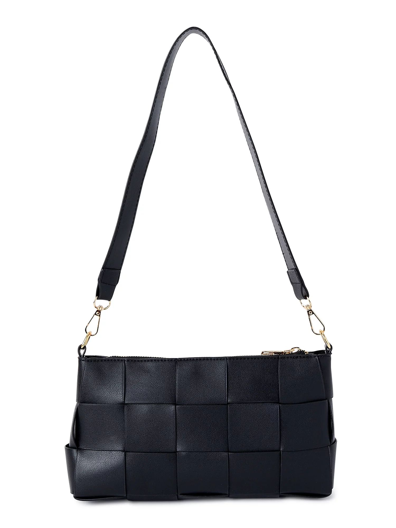 Jane & Berry Women's Woven Faux Leather Shoulder Bag Black | Walmart (US)