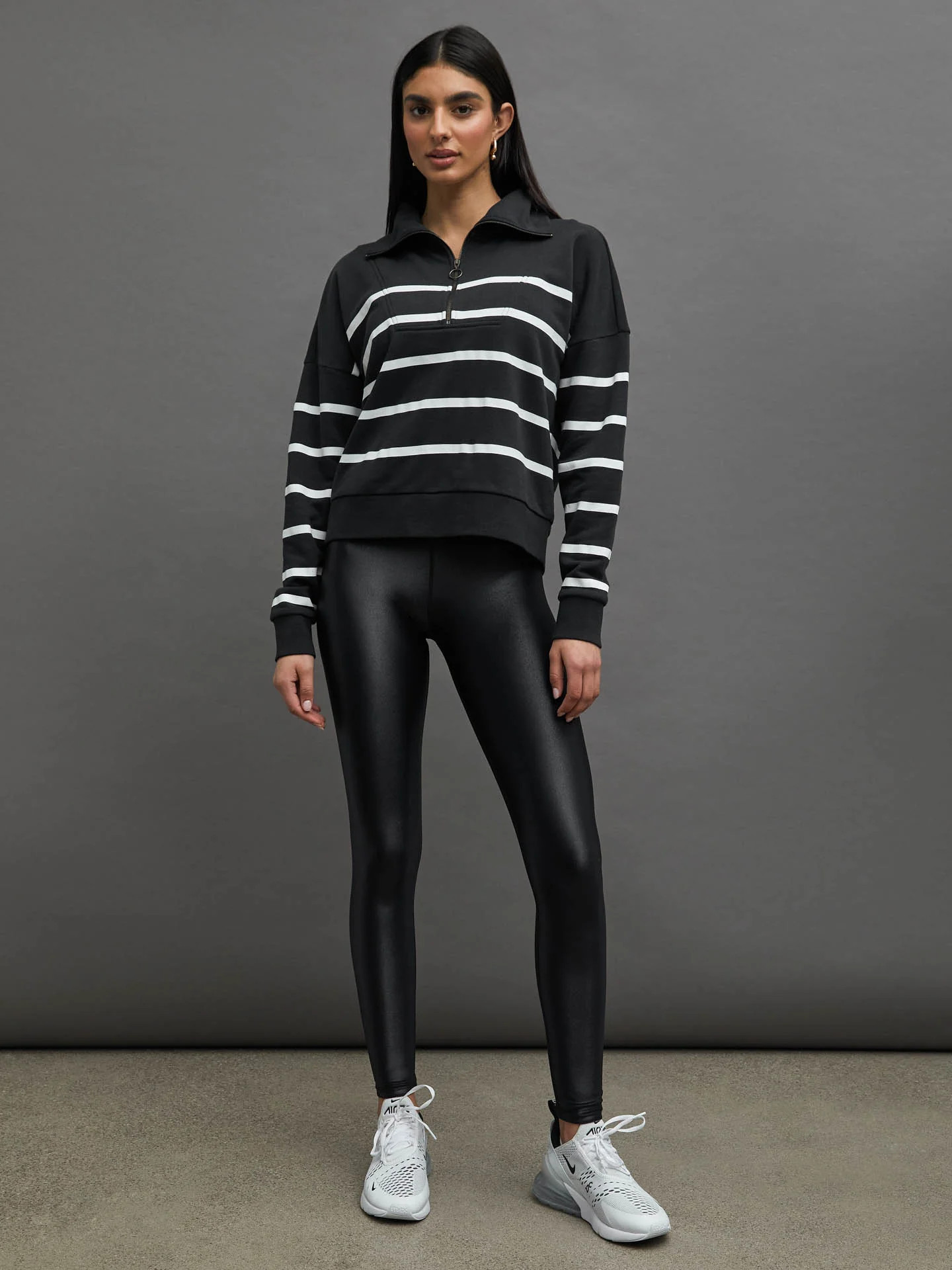 BRETON STRIPE FRENCH TERRY 1/2 ZIP -  BLACK/ WHITE | Carbon38