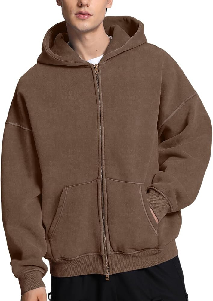 FAIABLE Mens Womens Double Zip Up Hoodie Oversized Acid Wash Hoodies Heavyweight Fleece Cotton Zi... | Amazon (US)