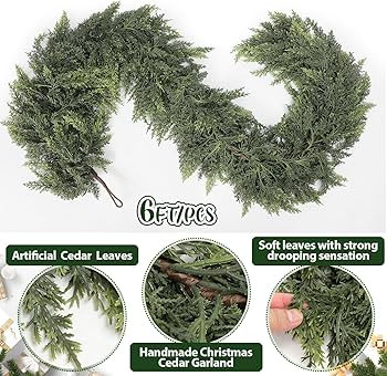 Waydress 1 Pcs 6 Feet Christmas Cedar Garland Thick and Lush Realistic Artificial Cedar Garland G... | Amazon (US)