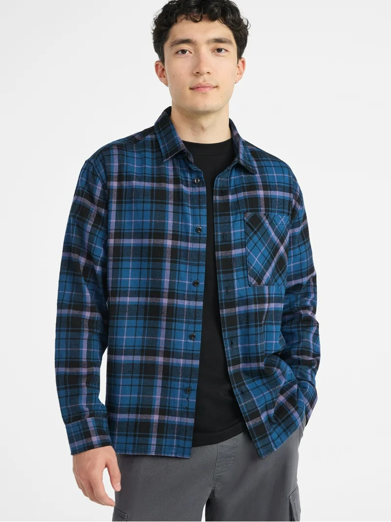 No Boundaries Men's & Big Men's Cotton Long Sleeve Flannel Shirt, Sizes XS-5XL | Walmart (US)