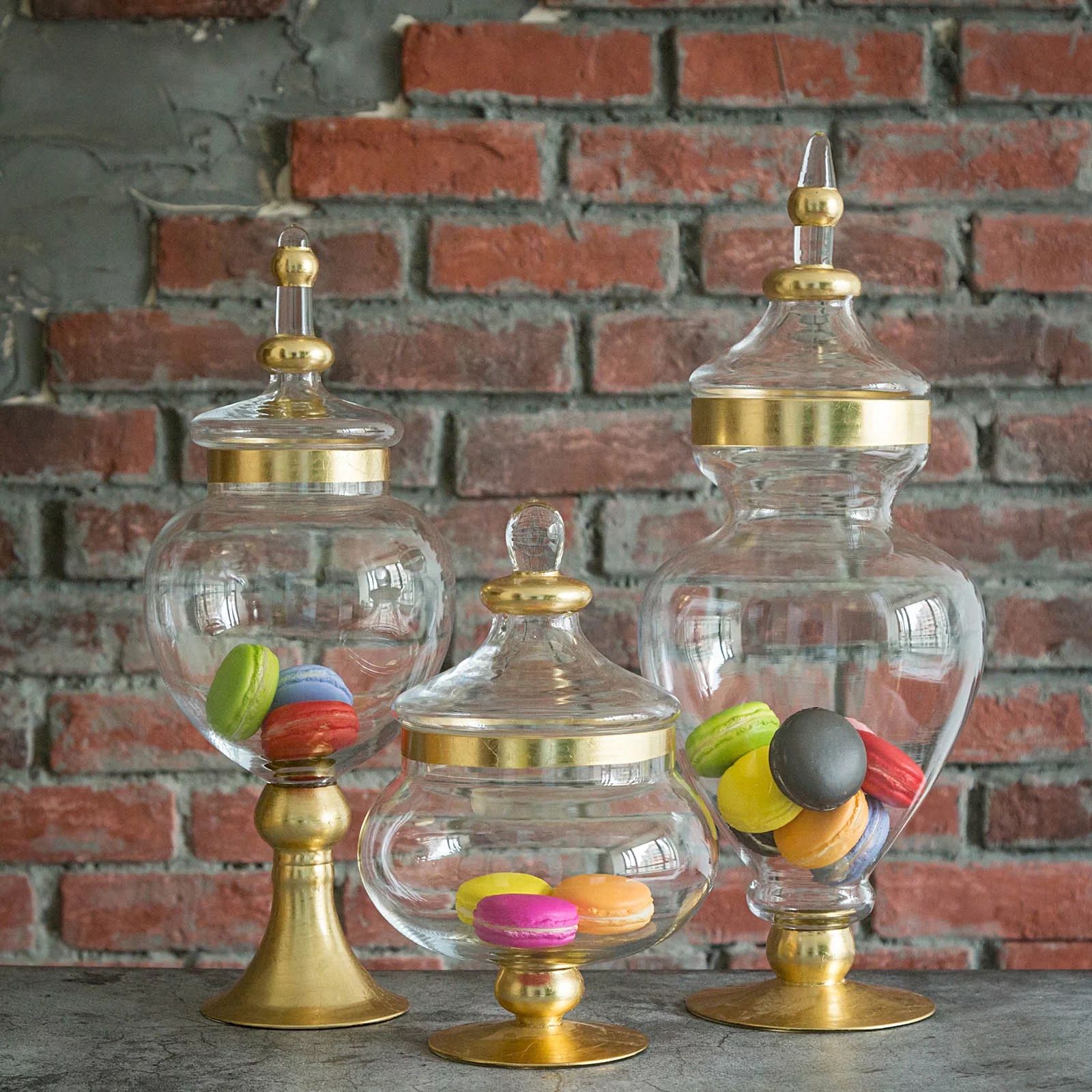 BalsaCircle 3 Pieces 11" 16" 18" Gold Trimmed Clear Glass Apothecary Jars Lids Gift | Walmart (US)