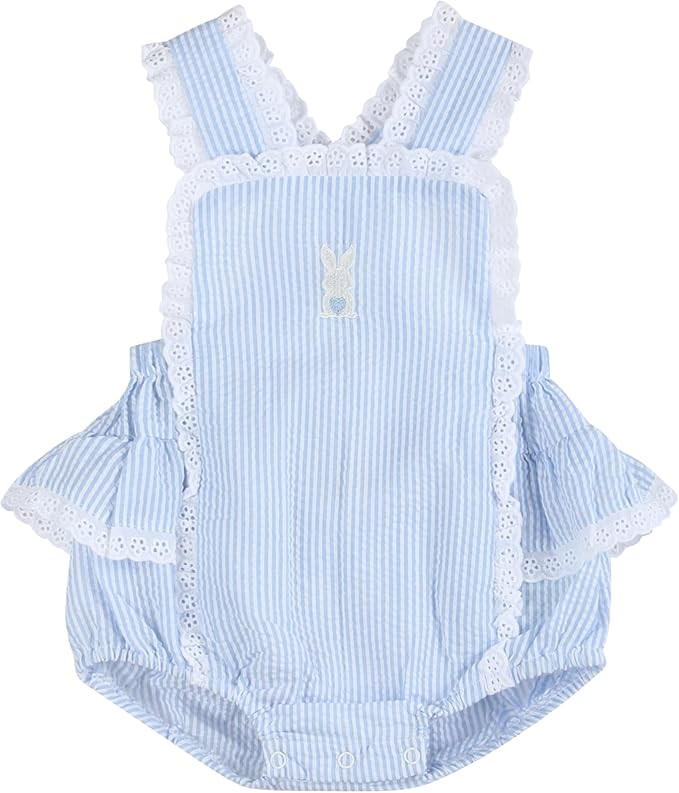 Lil cactus Girls Baby and Toddler Smocked Easter Bunny Ruffle Romper | Amazon (US)