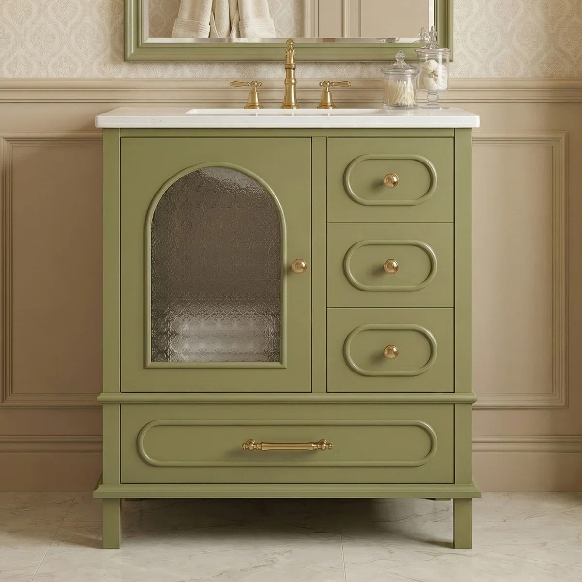 30" Vintage Luxe Style Bathroom Vanity With Sink, Free-Standing Wood Cabinet - 3 Storage Drawers ... | Wayfair North America
