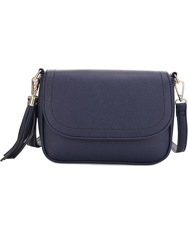 EVVE Small Crossbody Bags for Women Trendy Flap Saddle Purses with Tassel Vegan leather Shoulder ... | Amazon (US)