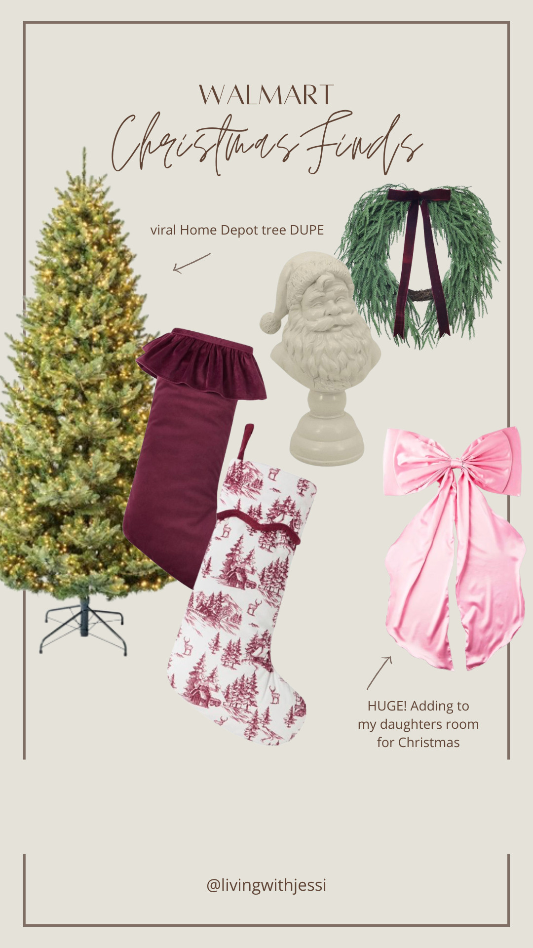 Can confirm the Christmas tree is the perfect dupe for the viral Home Depot tree! Walmart has been killing the Christmas decor game 

holiday decor, walmart, stockings, bows, santa bust, wreath, christmas tree 

 

#LTKHoliday #LTKSeasonal #LTKHome
