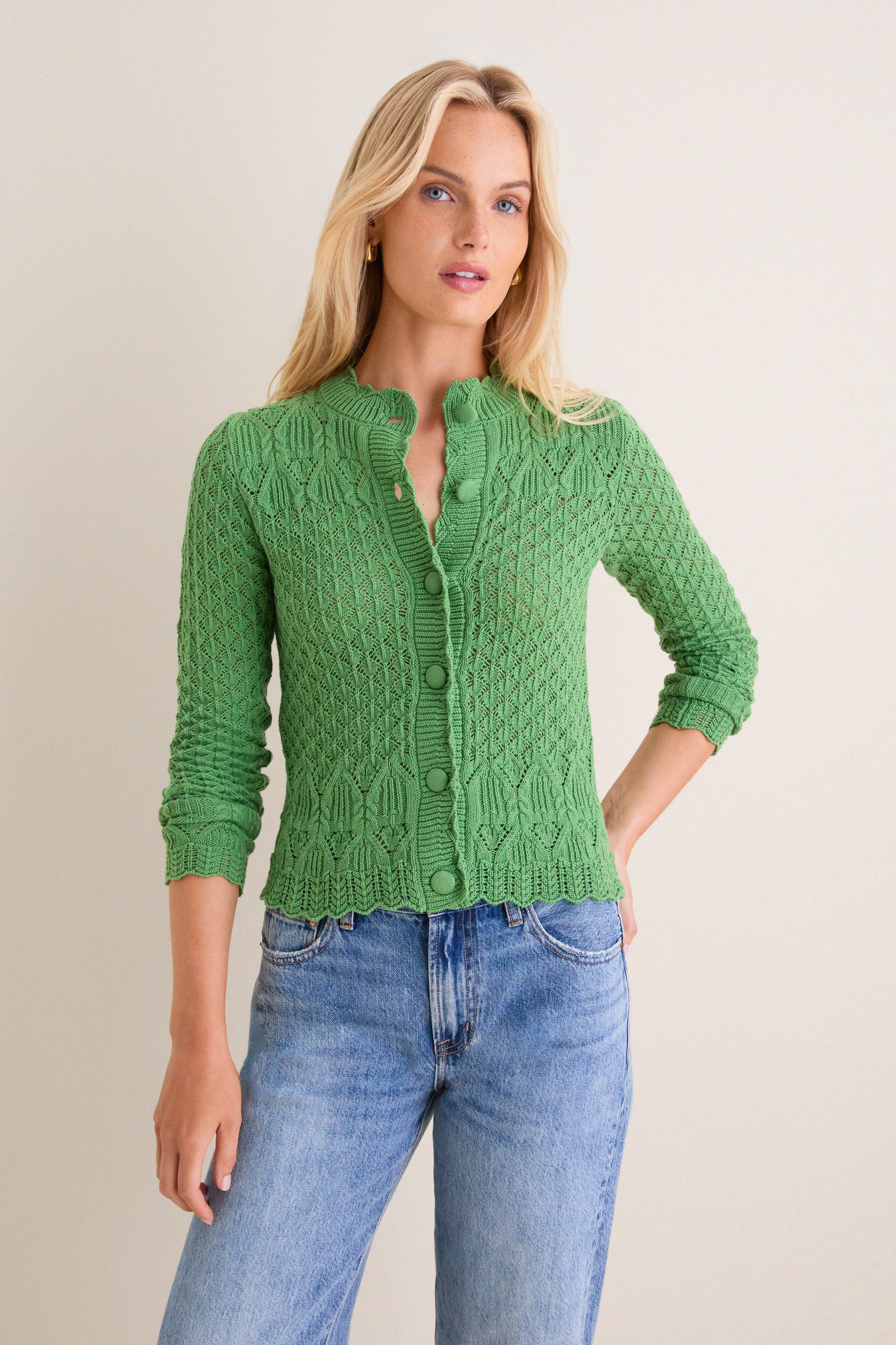 Fern Green Pointelle Capucine Cardigan | Tuckernuck (US)