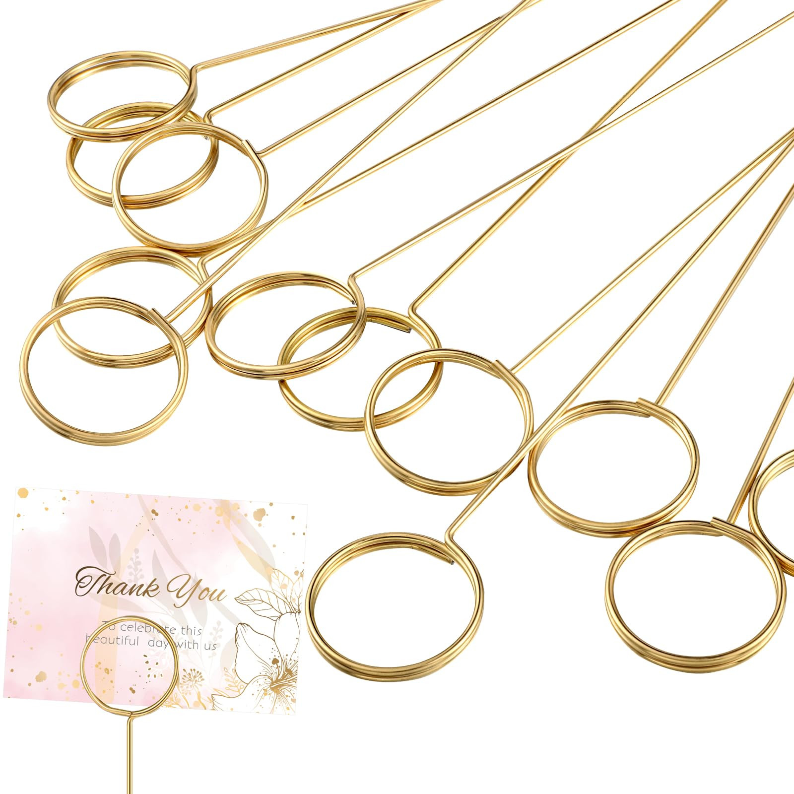 30 Pcs Floral Card Holder Pick Metal Wire Flower Place Card Stick 13.4 in Picture Photo Memo Holder Gold Round Floral Gift Stick Clip for Centerpiece Table Wedding Baby Shower Party Favor | Amazon (US)