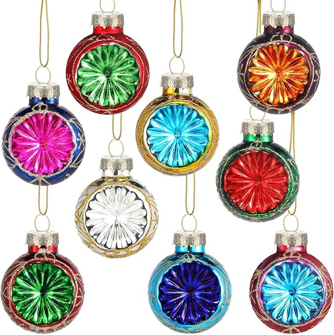 Realspring 9 Pcs Glass Multicolored Ornament Christmas Tree Reflector Ornament Vintage Christmas ... | Amazon (US)