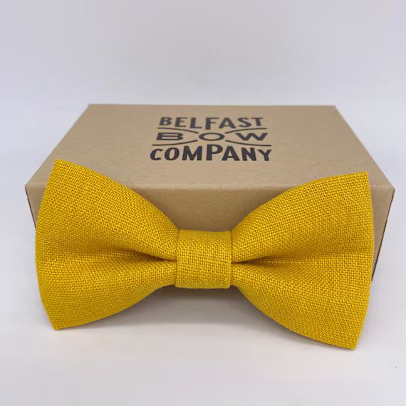 Irish Linen Bow Tie in Mustard Yellow - Self-Tie, Pre-Tied, Boy's Sizes, Pocket Square & Cufflink... | Etsy (US)