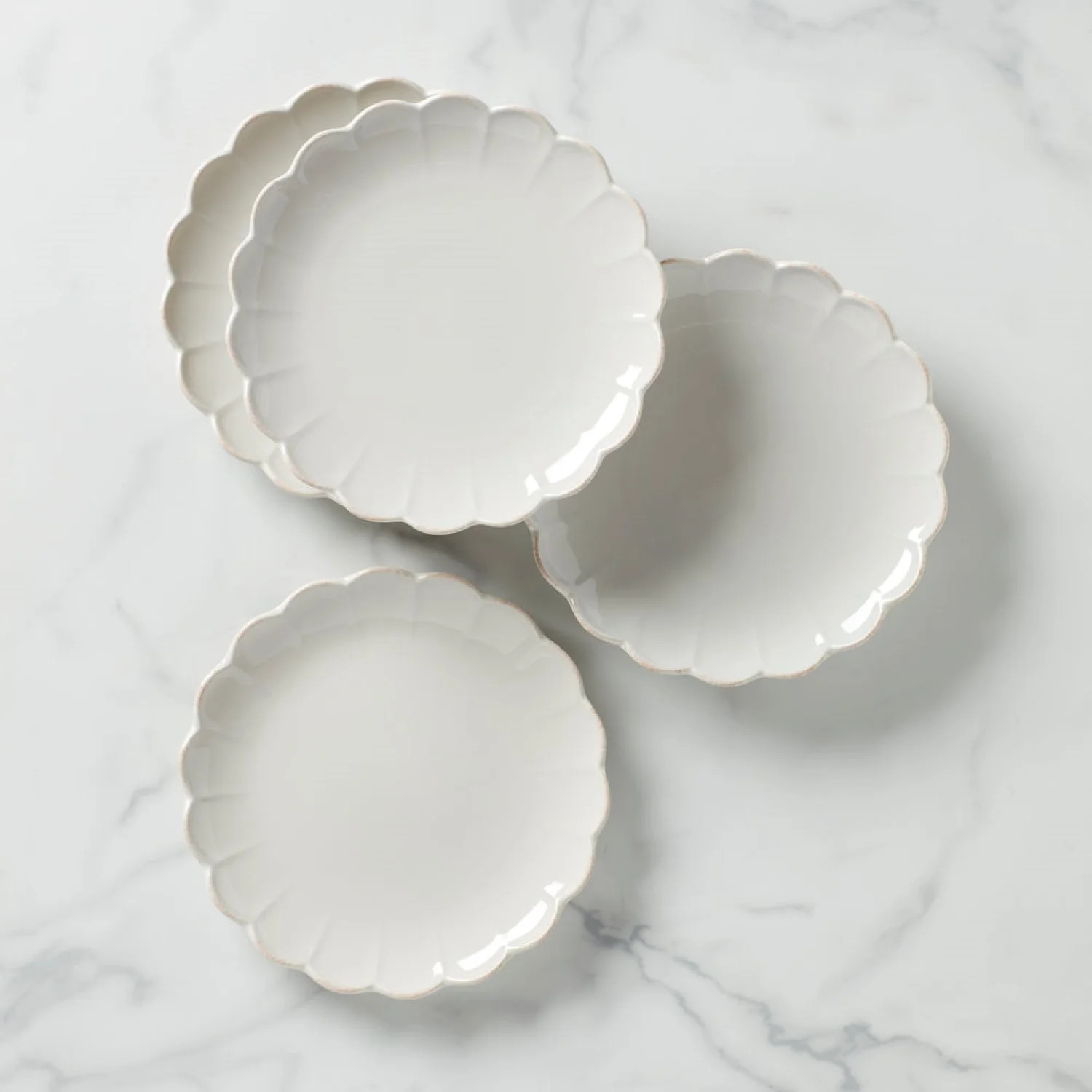 Lenox French Perle Scallop 4-Piece Accent Plate Set, White Stoneware, Microwave Safe | Walmart (US)