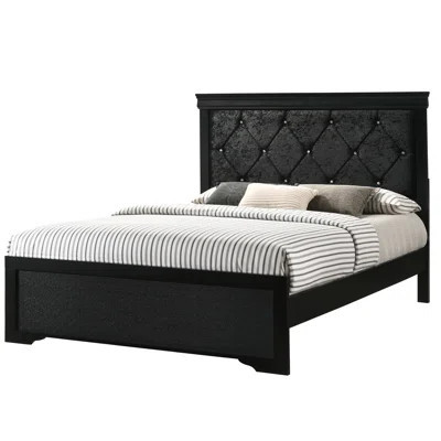 King Size Panel Bed With Upholstered Headboard And Attractive Button Tufting, Black Wood Finish Support Modern Enrapturing Quality Feature | Wayfair North America
