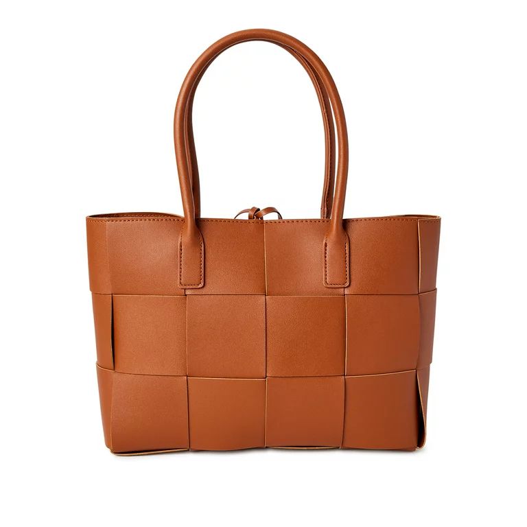 Jane & Berry Women's Adult Woven Faux Leather Tote Handbag Cognac | Walmart (US)