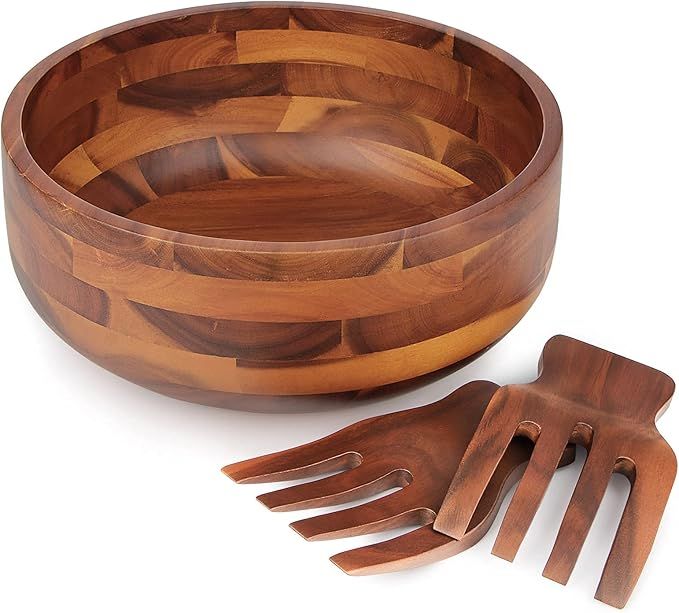 AIDEA Acacia Wood Salad Bowl Set with 2 Wooden Hands, Large Salad Bowl with Serving Utensils, Big... | Amazon (US)