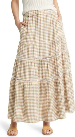 Madewell Gingham Tiered Linen Blend Maxi Skirt | Nordstrom | Nordstrom