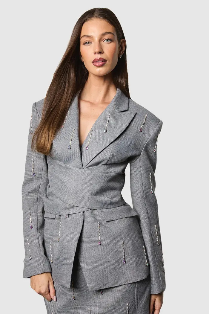 Muse Check Tie Embellished Blazer | Nordstrom
