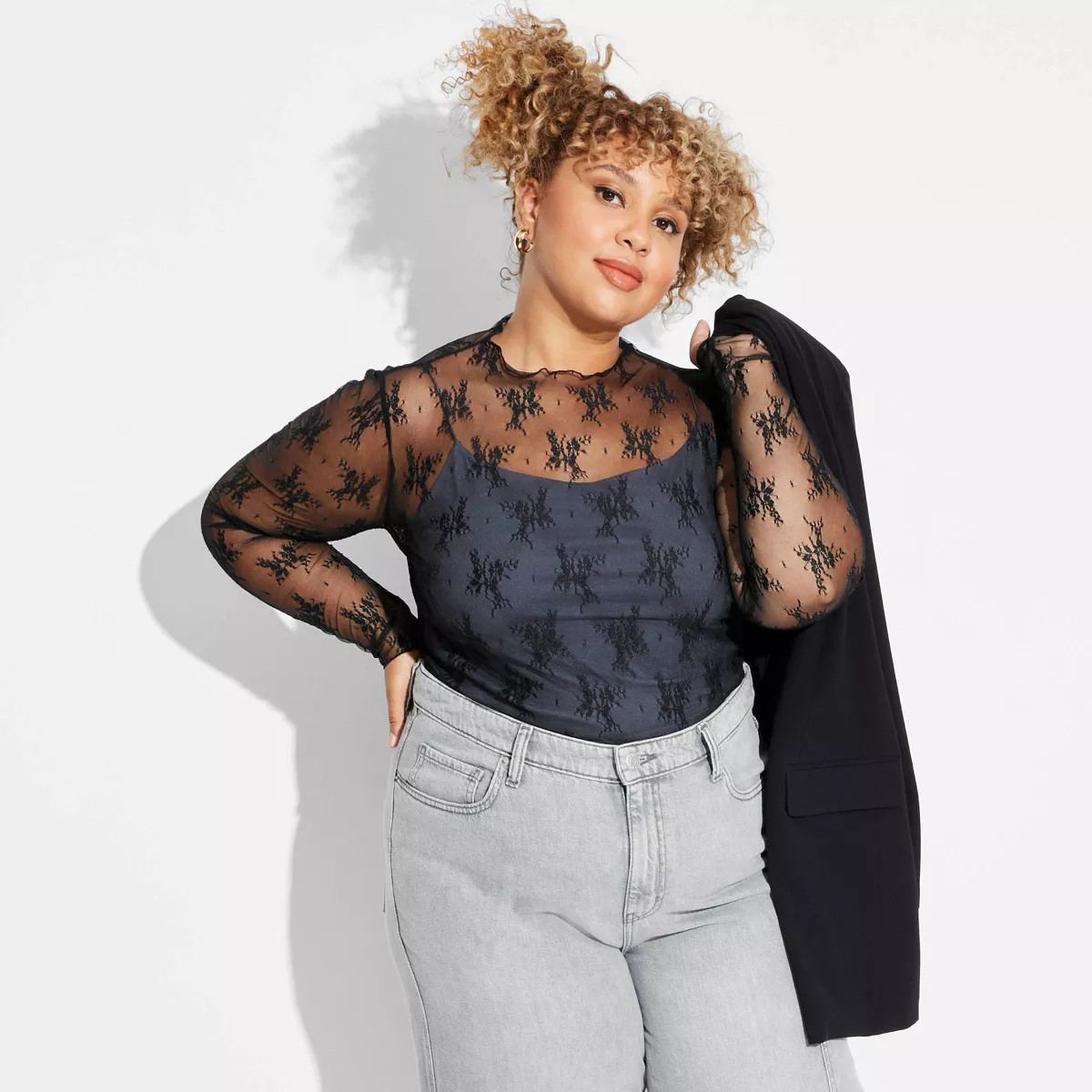 Women's Long Sleeve Mock Turtleneck Lace Shirt - Wild Fable™ | Target