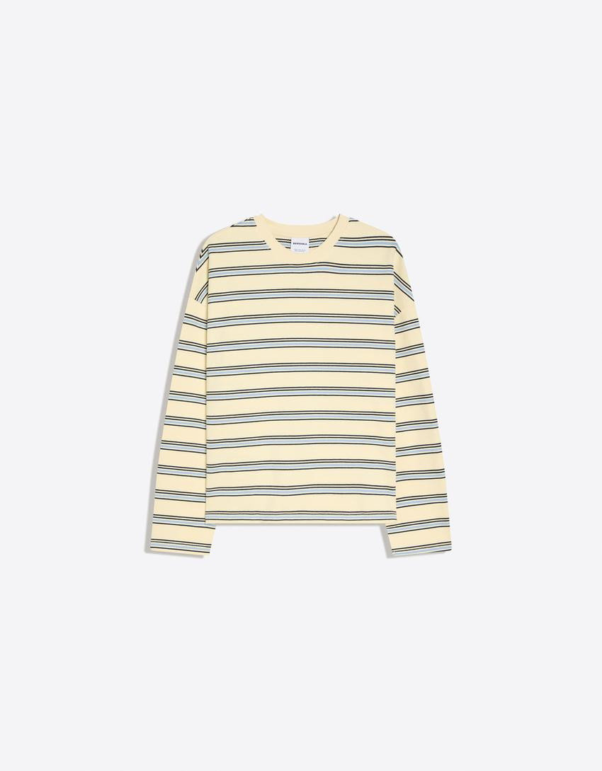Striped round neck jumper - Tops and bodysuits - Women | Bershka UK