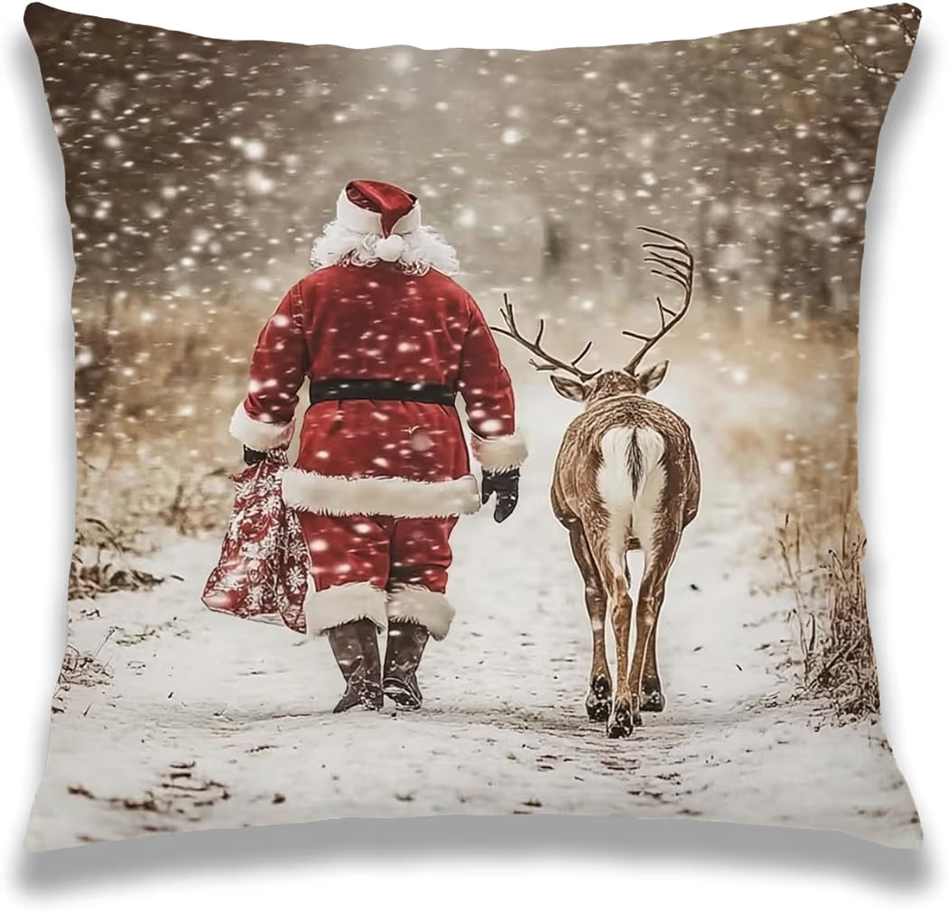 Winter Christmas Reindeer Santa Claus Pillow Covers 18x18, Rustic Christmas Decor, Farmhouse Vint... | Amazon (US)