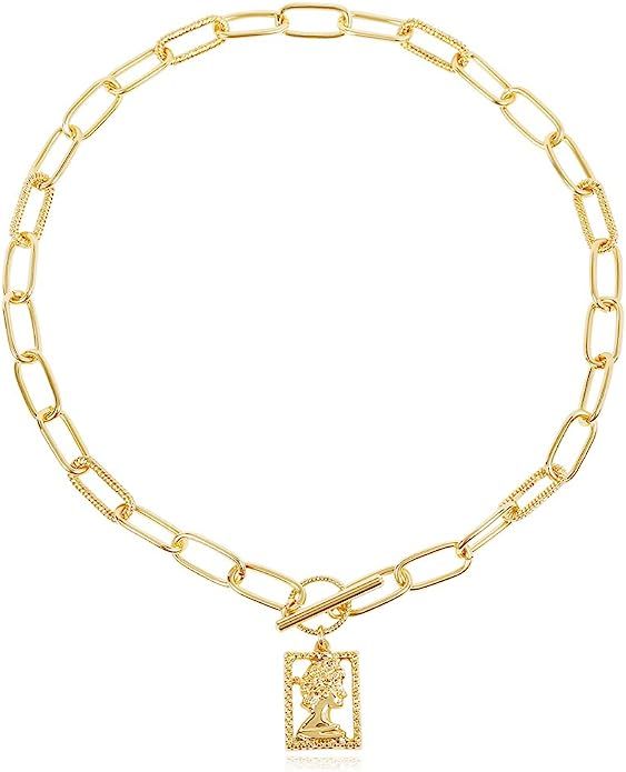 LILIE&WHITE Gold Coin Necklace for Women Elizabeth Gold Pendant Necklace Vintage Textured Medalli... | Amazon (US)