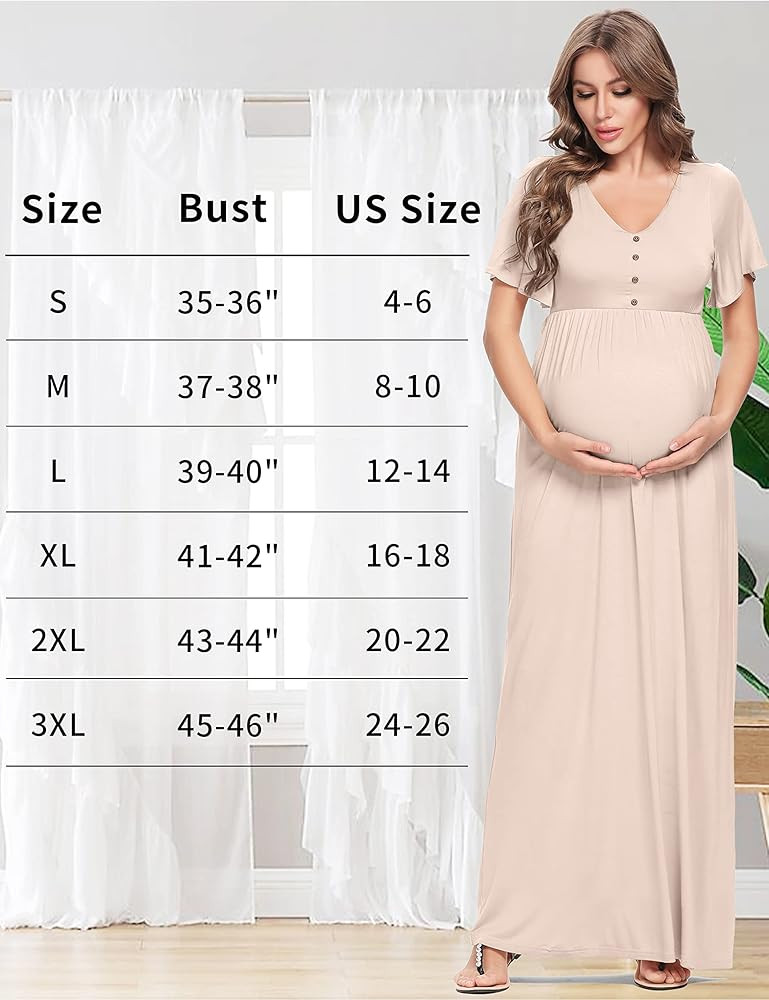 Peauty Button Down Maternity Dress Ruffle Short Sleeve Maxi Dress Baby Shower Maternity Photoshoot C | Amazon (US)