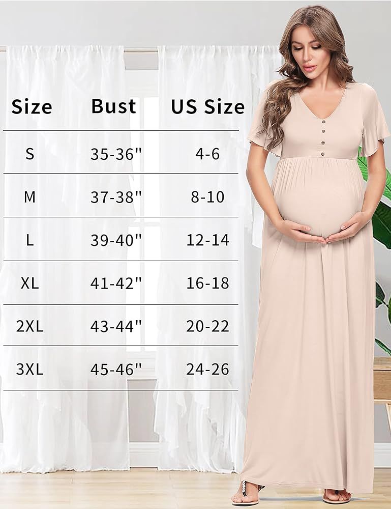 Peauty Button Down Maternity Dress Ruffle Short Sleeve Maxi Dress Baby Shower Maternity Photoshoot C | Amazon (US)
