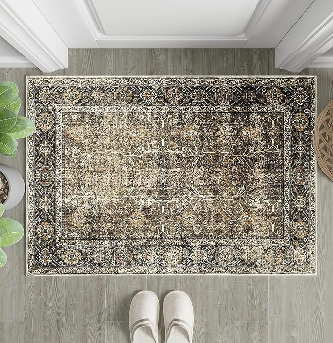 Brown Entryway Rug 2x3 Vintage Area Rug Indoor Kitchen Washable Door Mat Living Room Carpet Triba... | Amazon (US)