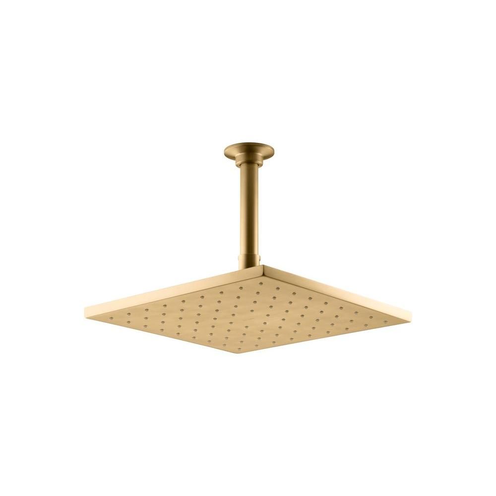 KOHLER 1-Spray 10 in. Single Ceiling Mount Fixed Rain Shower Head in Vibrant Moderne Brushed Gold | The Home Depot