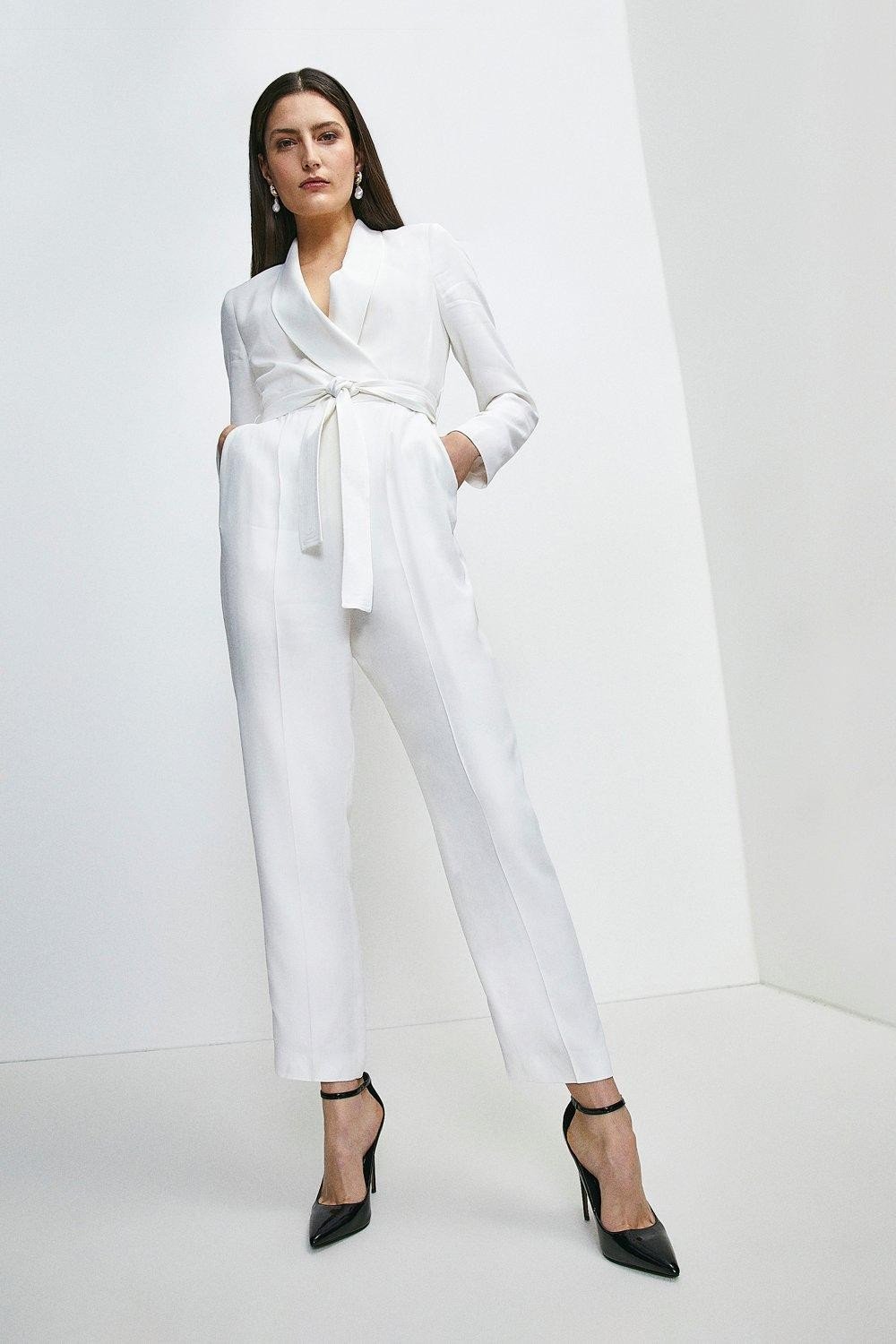 Tuxedo Belted Wrap Jumpsuit | Karen Millen US