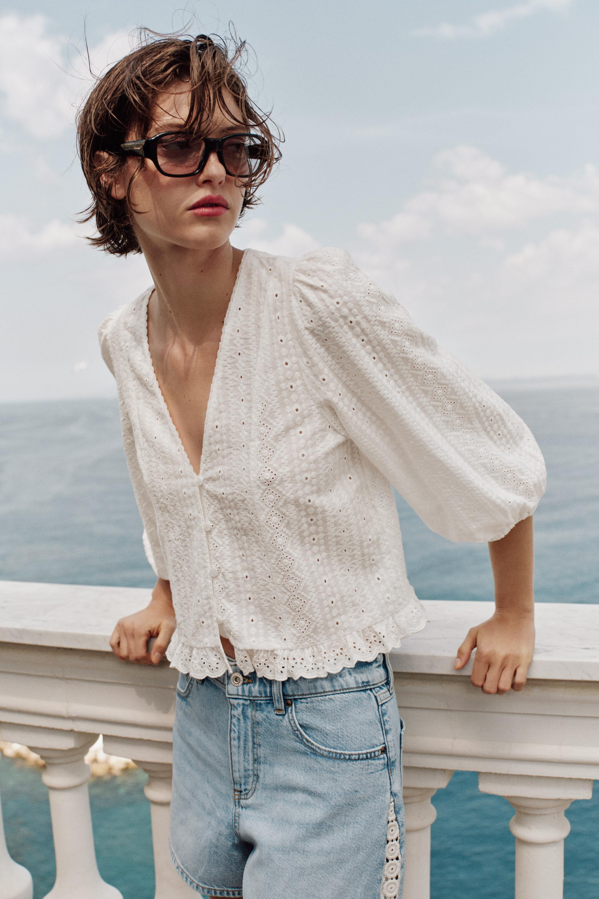 EMBROIDERED EYELET BLOUSE | Zara US