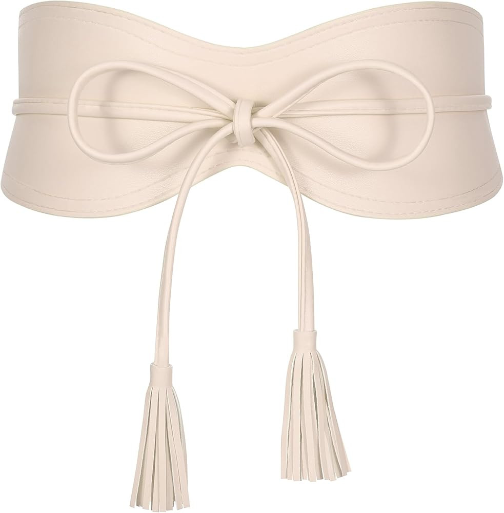 XZQTIVE Women's Obi Belt Fashion Wide Wrap Around Waistband for Dresses with Tassel Tie | Amazon (US)