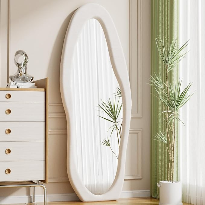 Wavy Floor Mirror, Irregular Full Length Mirror, 63"x24" Full Length Standing Mirror, Flannel Fra... | Amazon (US)