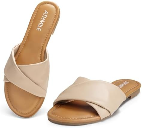 ATHMILE Sandals for Women 2026 Dressy Summer Flat Comfortable Fashion Beach Cute Ladies Slides Le... | Amazon (US)