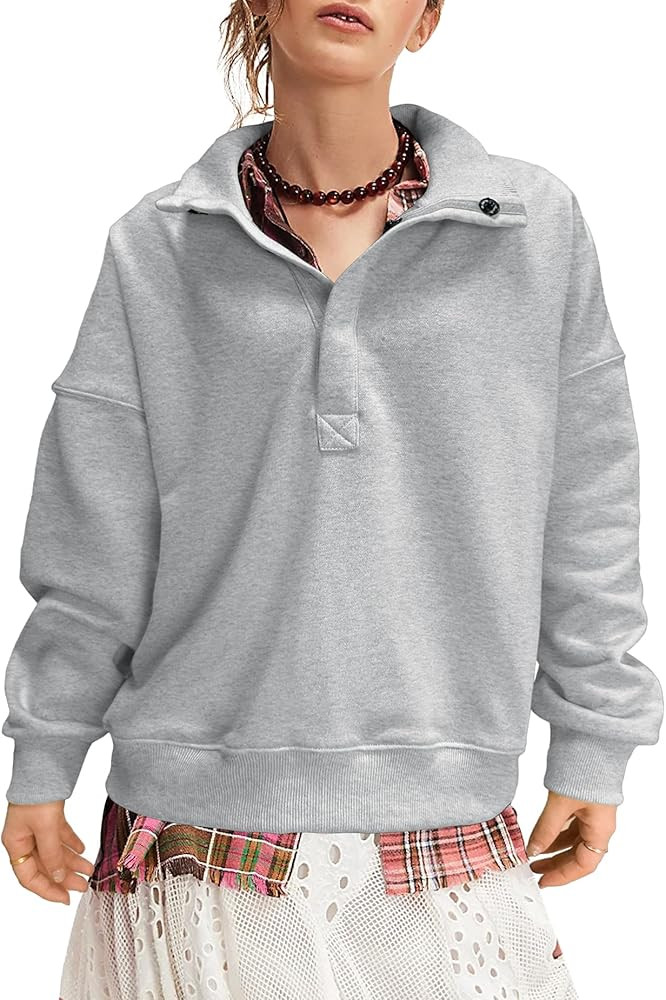 Casual Sweatshirts for Women Trendy Long Sleeve Quarter Button Pullover Tops Lightweight Shirts L... | Amazon (US)