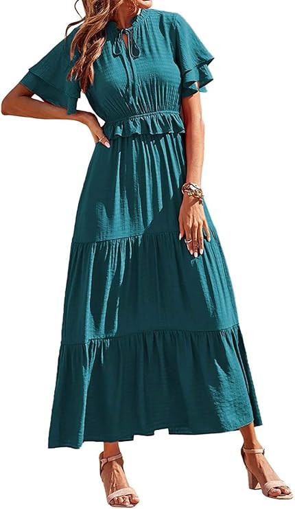 PRETTYGARDEN Women’s Bohemian Sleeveless Maxi Dress Square Neck Backless Boho Ruffle Hem Long D... | Amazon (US)