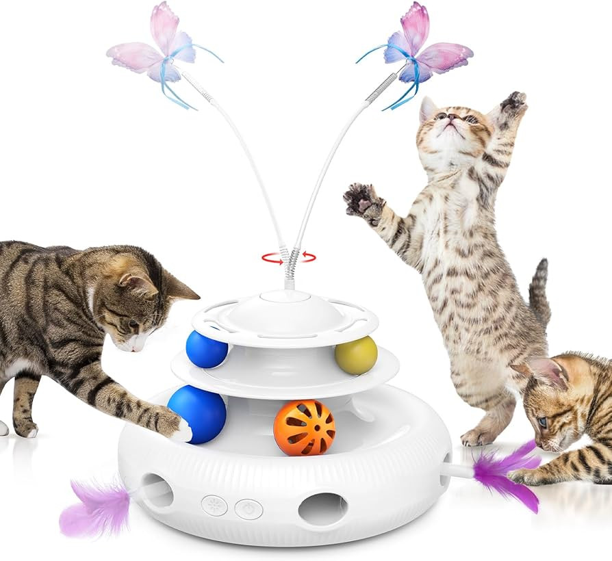 Cat Toys, 4-in-1 Rechargeable Automatic Interactive Cat Toy with Fluttering Butterfly, Random Mov... | Amazon (US)