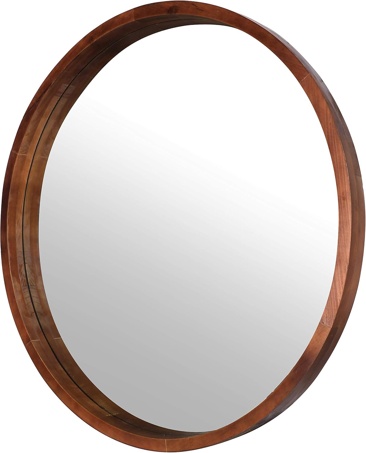 Mirrorize Mina Decorative Modern Wood Frame Round Mirror, 30" Diameter, Walnut Brown | Amazon (US)
